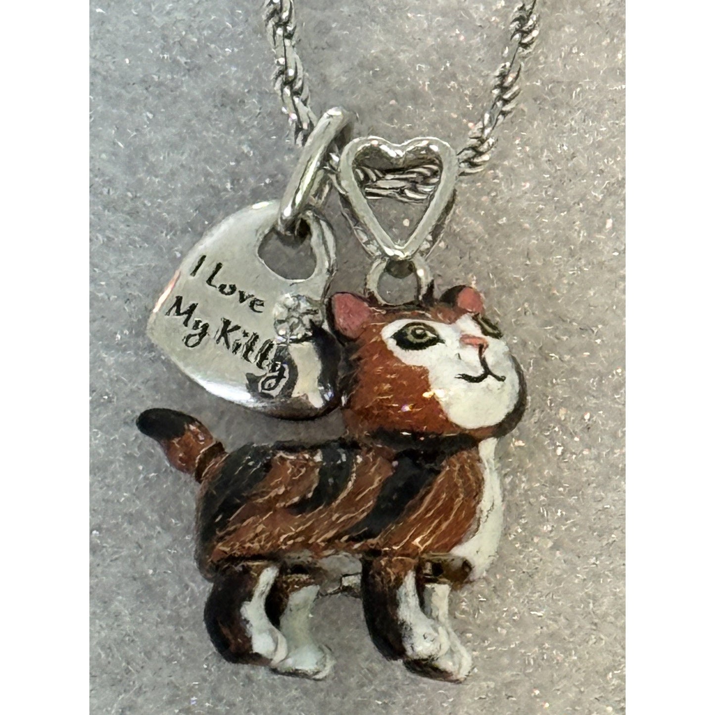 Vintage Calico Cat Enameled Moving Tail And Legs 925 Necklace 21”