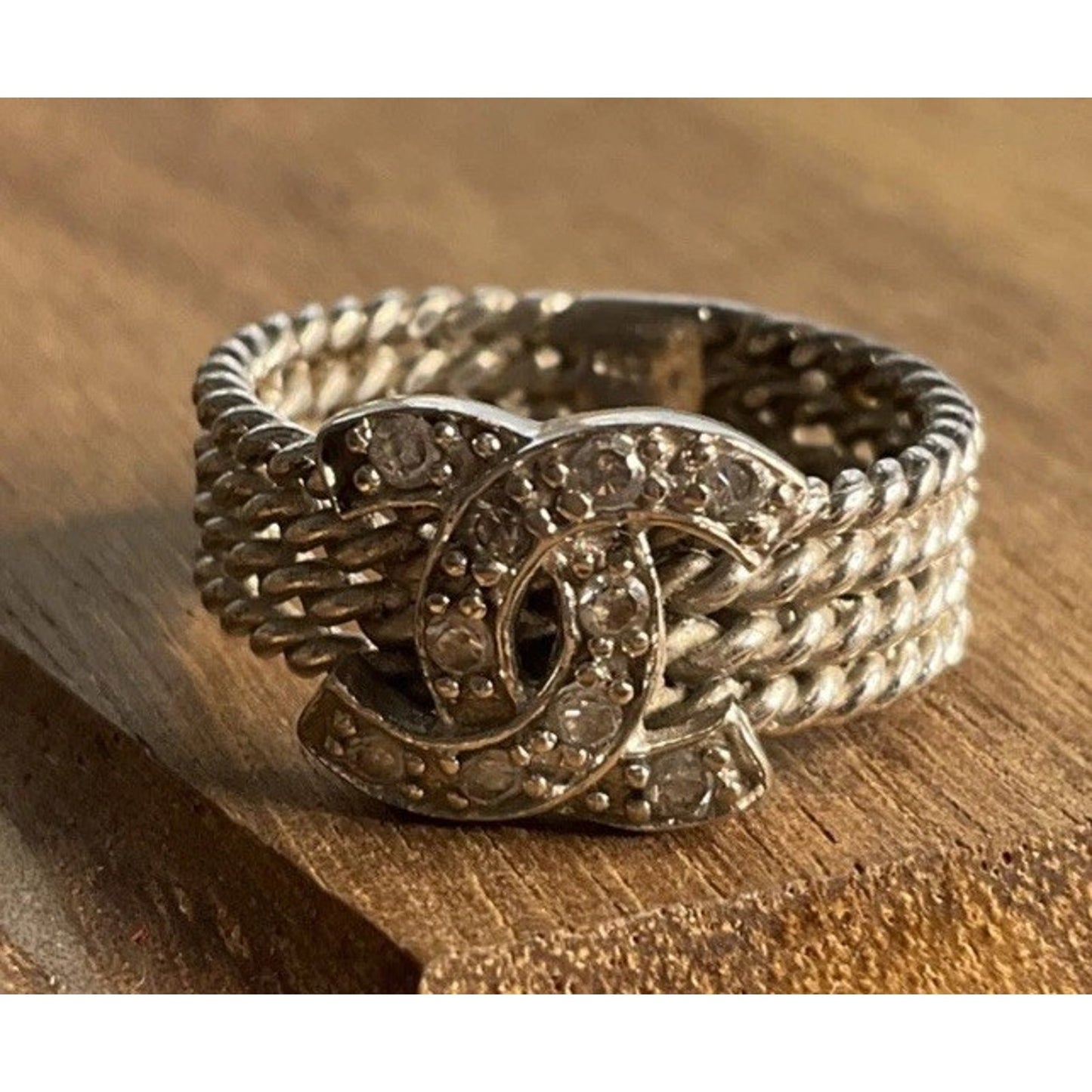 Sterling Silver CC Ring 925 CZ Pave Interlocking Ring Size 6