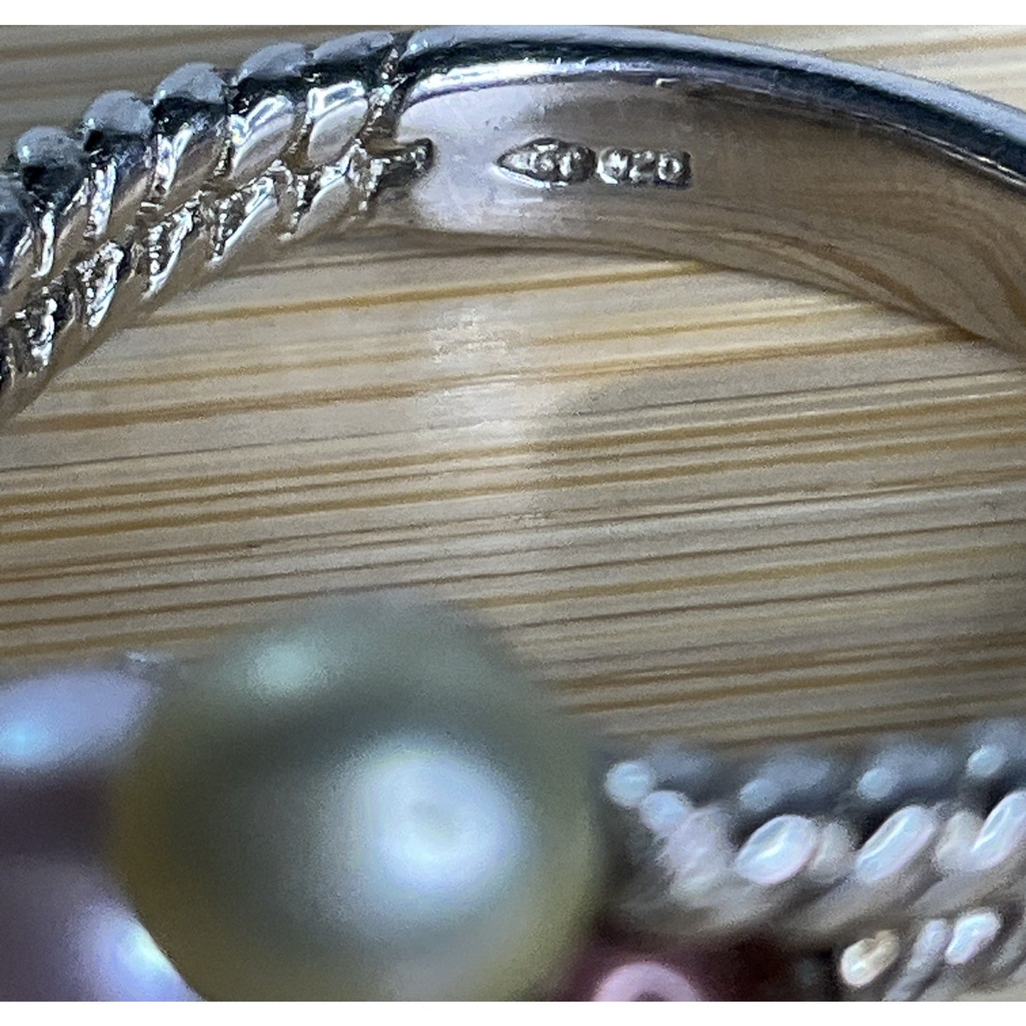 Sterling Silver 925 Multicolor Pearl 3 Row Rope Wrap Ring Size 7.5
