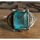 Vintage Sterling Silver 10K Gold Emerald Cut Green Glass 90s Ring Size 7.5