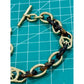 Michael Kors Tortoise Shell And Yellow Gold Tone MK Oval Link Charm Bracelet 8”