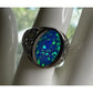 Vintage Sterling Silver Blue Green Oval Opal Filigree Ring Size 9