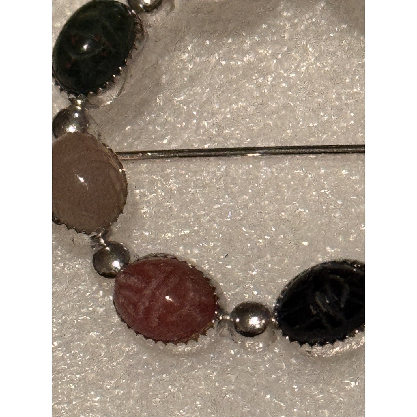 Vintage Sterling Silver Multi Stone Brooch Carnelian Tiger Eye Jasper Aventurine