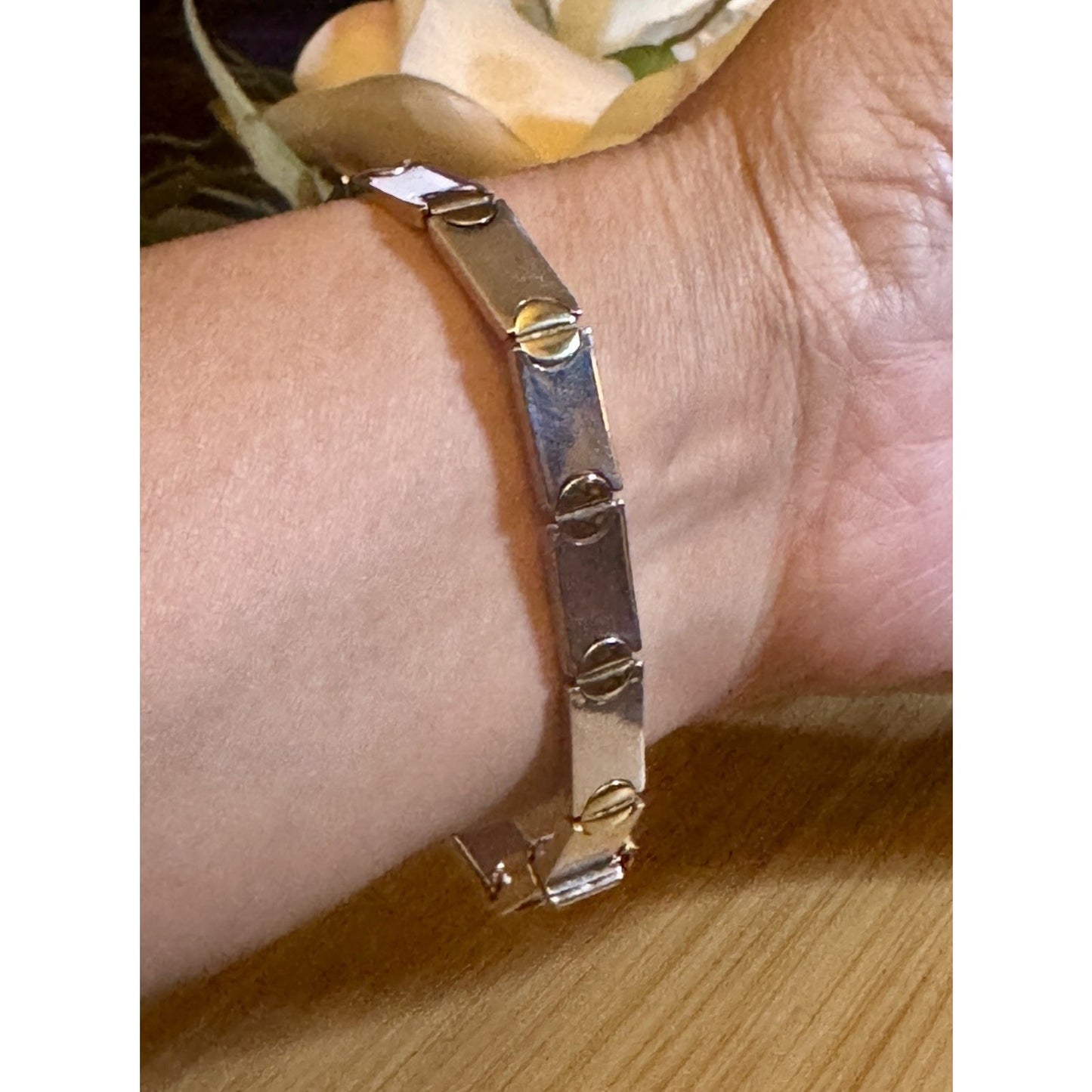 Vintage Milor Italy 925 Sterling Silver Gold Tone Screw Link Bracelet 7.5”