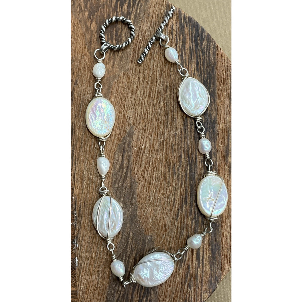 Sterling Silver Freshwater Coin Pearl Bracelet Baroque Pearls Toggle 7.5