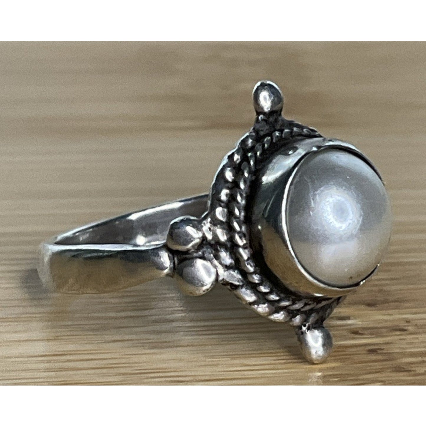 Vintage Sterling Silver Pearl Ring Size 6 Round White Pearl 925 Ring