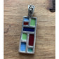 Modernist 925 Sterling Silver Multi-Stone Inlay Pendant Geometric Mosaic