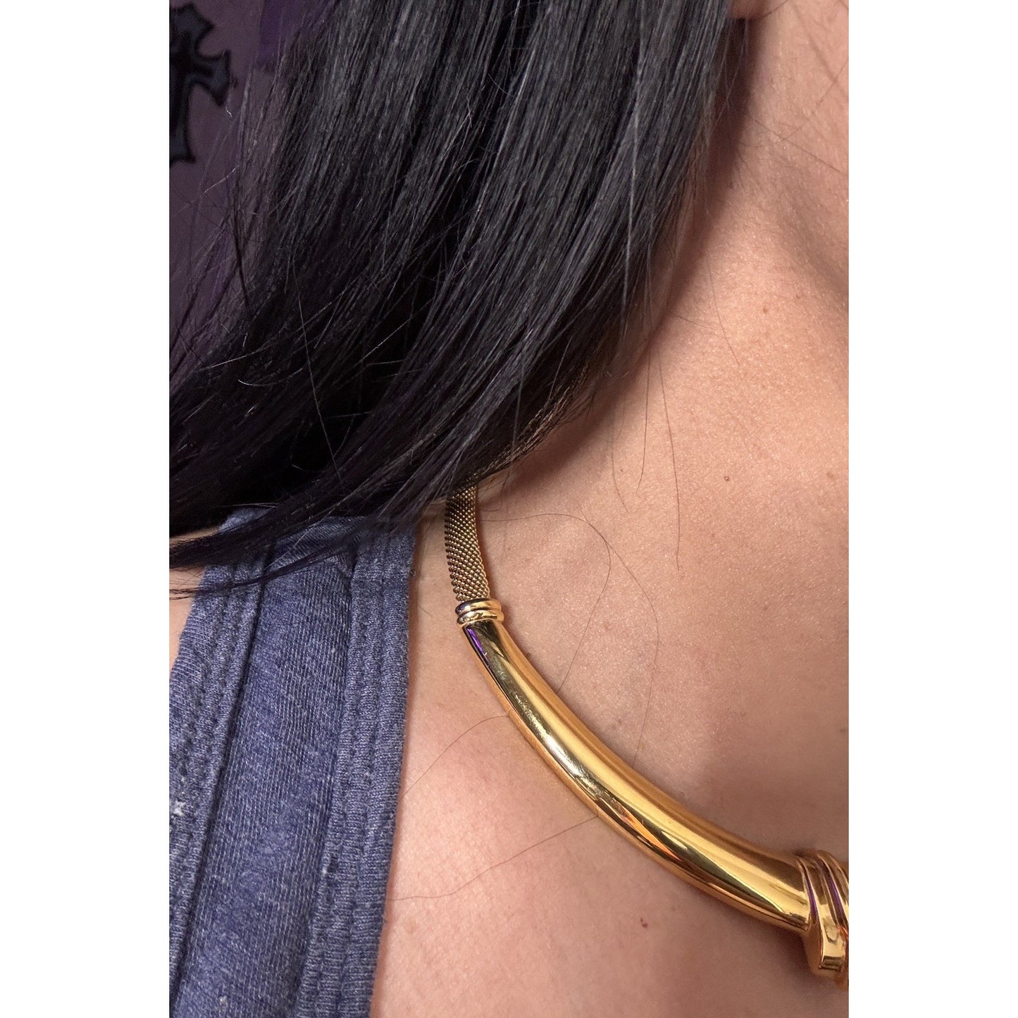 Vintage Monet Gold Tone Rare Mesh Collar Necklace Sculptural Statement Signed