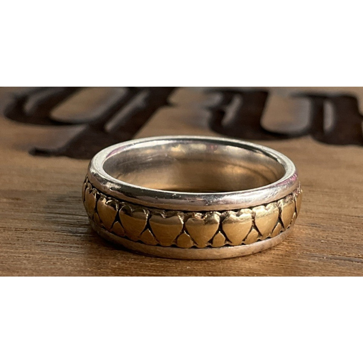 James Avery Retired Sterling Silver And 14K Gold Eternity Heart Band Ring Size 6
