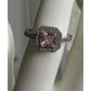 Sterling Silver Pink Stone Halo Ring Size 6 Princess Cut Engagement Style 925