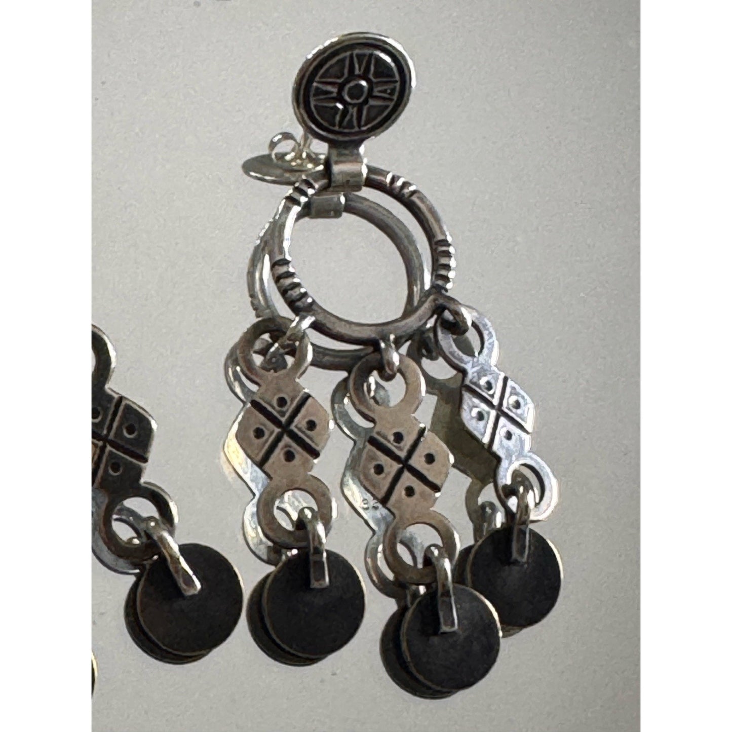 Pre owned James Avery Vintage Retired RARE Silver & Brass Chandelier Aztec Dangle Earrings