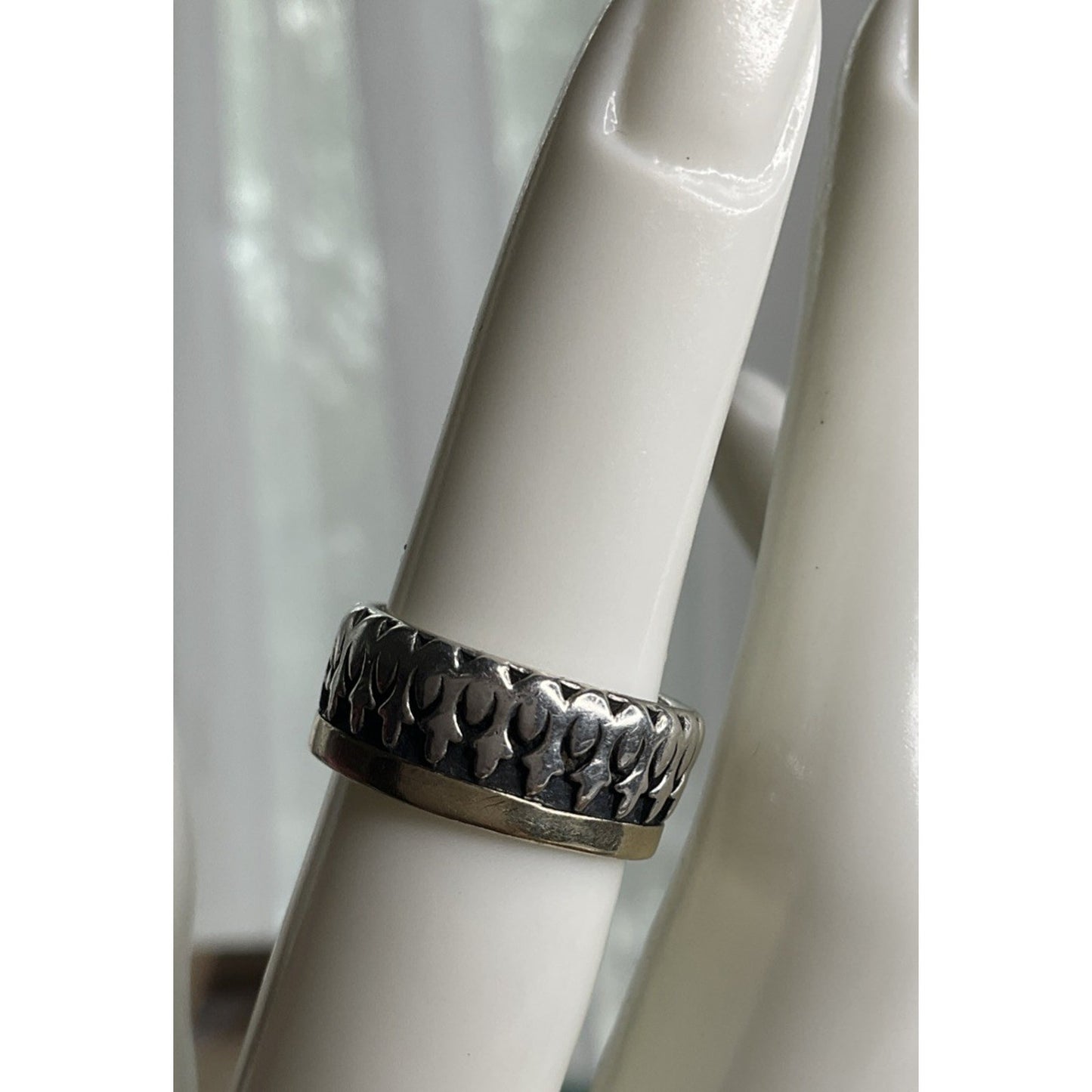 Vintage Egyptian Ankh Sterling Silver & 14K Band Ring Wide Band Size 5.5