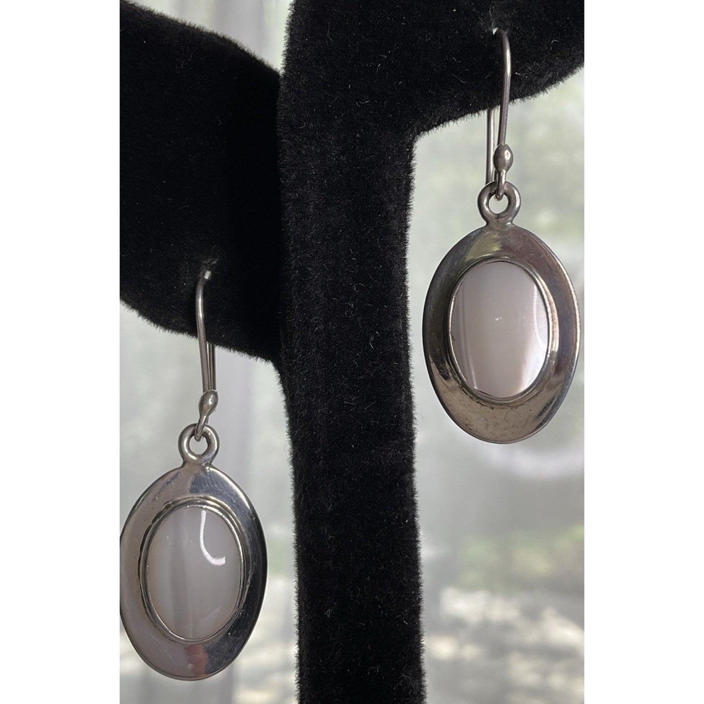 Vintage Sterling Silver Mother of Pearl MOP Dangle Drop Earrings 925