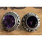 Vintage Sterling Silver Amethyst Purple Bali Stud Earrings