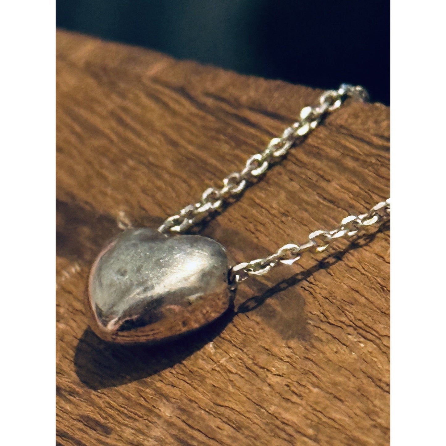 Vintage Dyadema 925 Italy Sterling Silver Puffy Heart Necklace 15-17” Signed