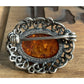 Vintage Baltic Amber Sterling Silver Oval Filigree Brooch Pin Victorian Art Deco