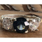 Vintage 925 Sterling Silver Blue Sapphire CZ 3 Stone Ring Sz 10.5