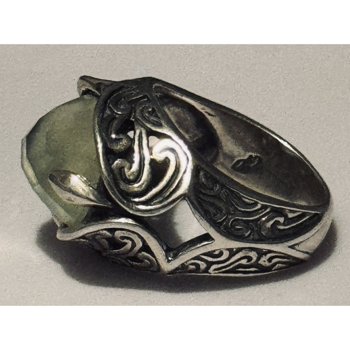 Vintage Carolyn Pollack Sterling Silver Green Prehnite Southwestern Ring Sz 7.5