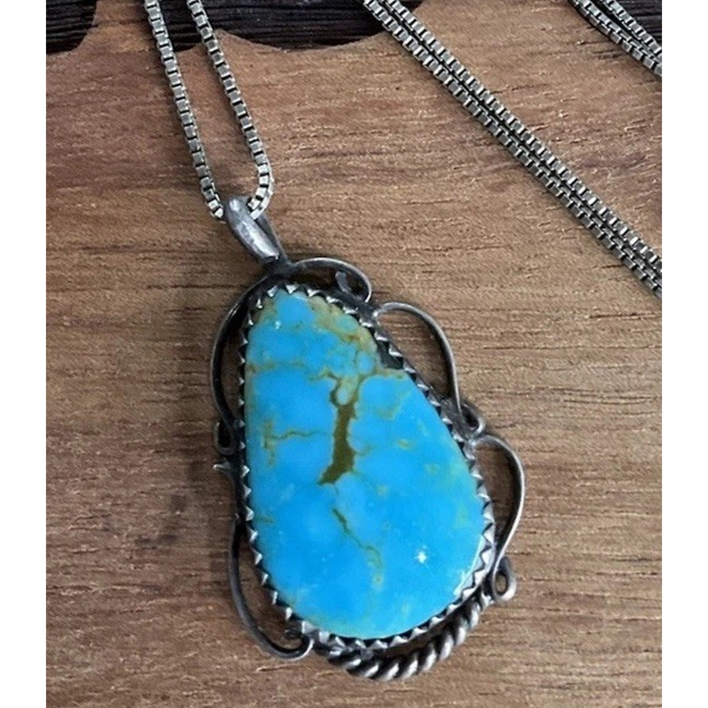 Sterling Silver Turquoise Pendant And Necklace Southwestern Statement Necklace