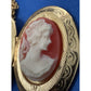 Vintage Gold Tone Cameo Locket Necklace Red White Resin Oval Hinged 18”