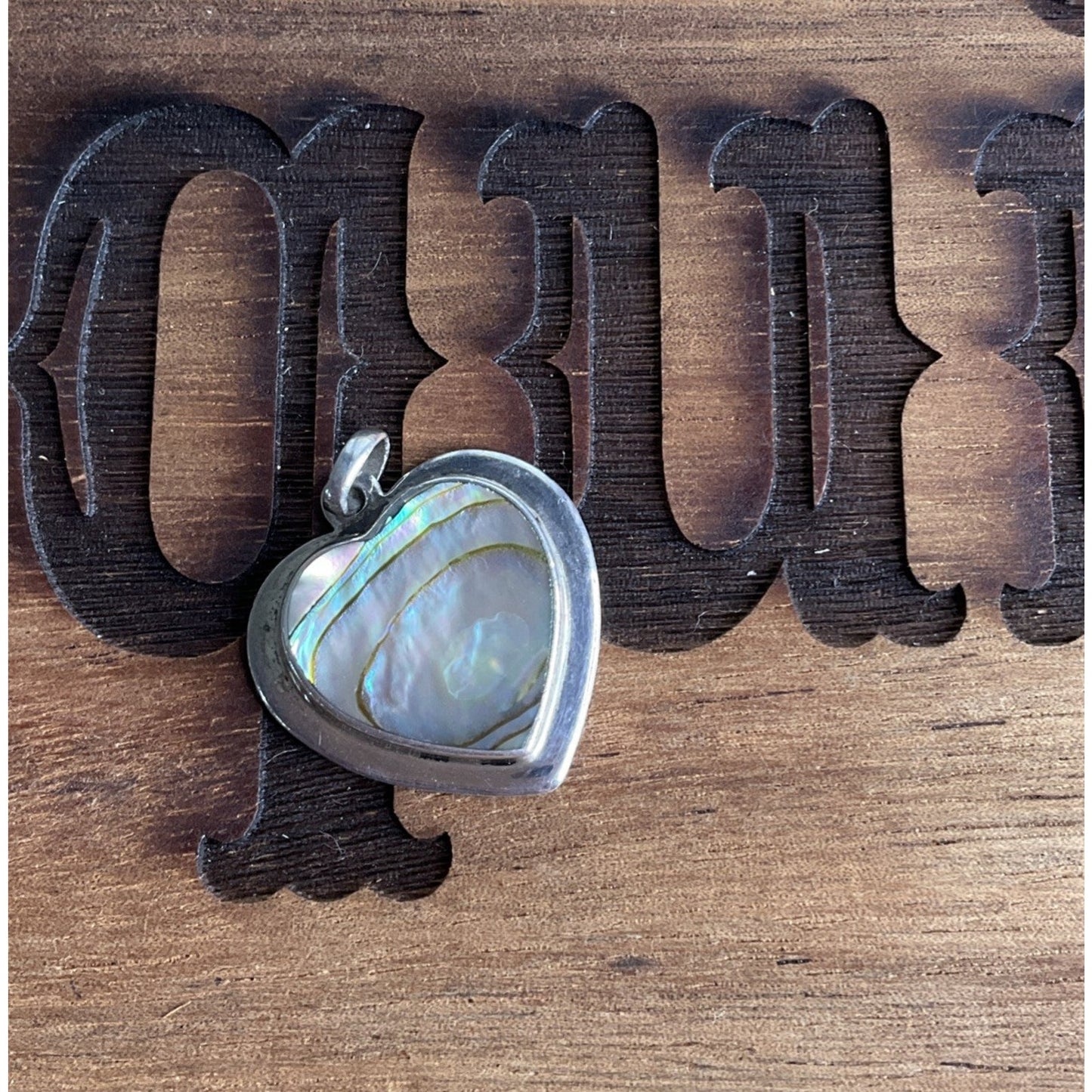 Sterling Silver Mother of Pearl Heart Pendant 925 Iridescent Shell Vintage Style