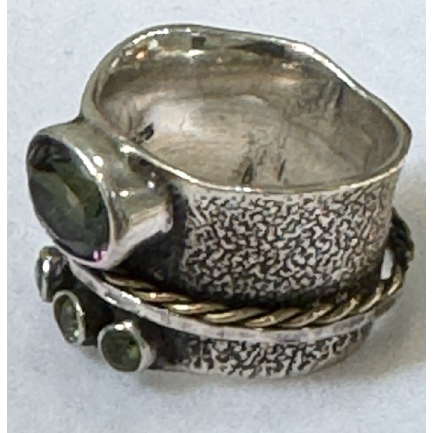 Bali Sterling Silver Mystic Quartz Peridot Gemstone Spinner Sz 8 Meditation Ring