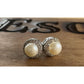 VINTAGE Sterling Silver Pearl Halo Stud Earrings Signed CP 925