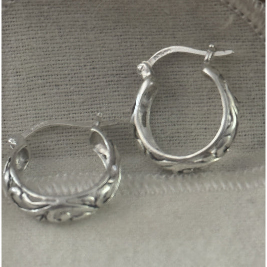 Vintage Sterling Silver Vine Hoop Earrings 925 TH Scroll Design Thailand 2.5g