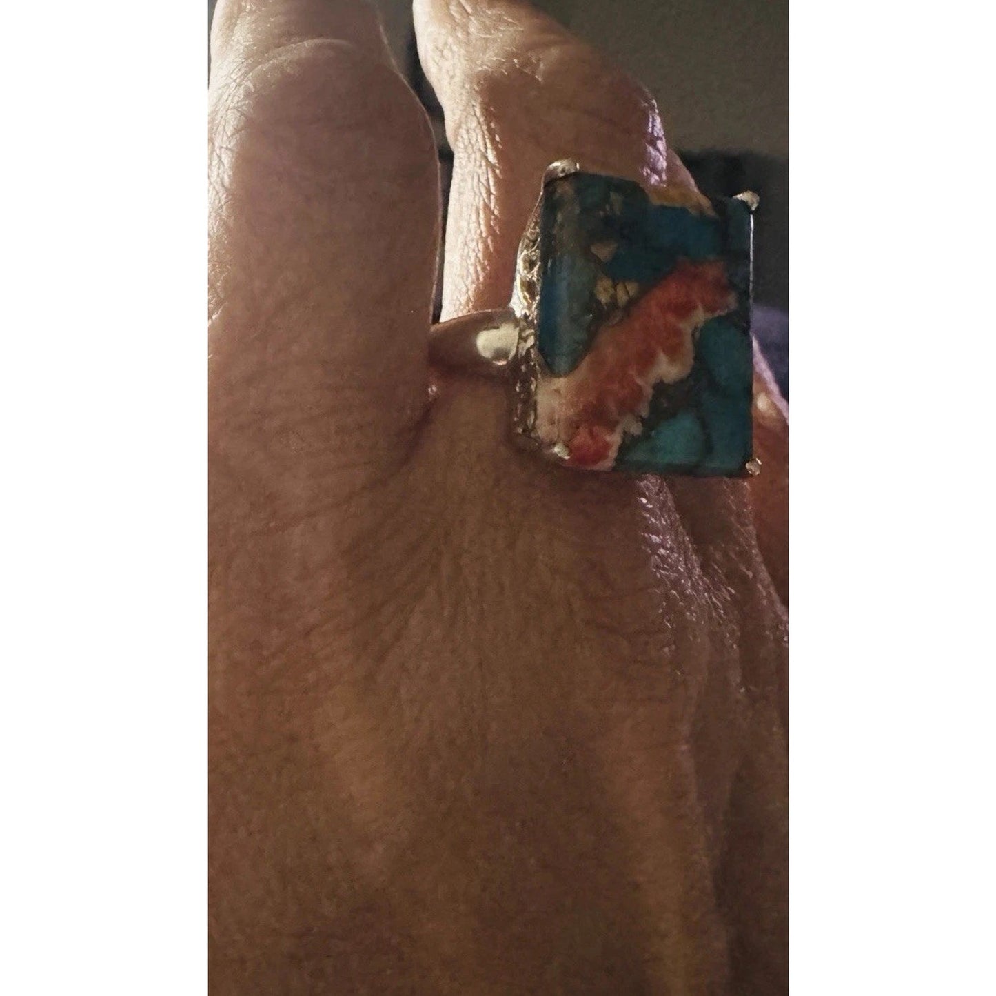Sterling Silver 925 Turquoise Spiny Oyster Statement Ring Size 10, 6.2g