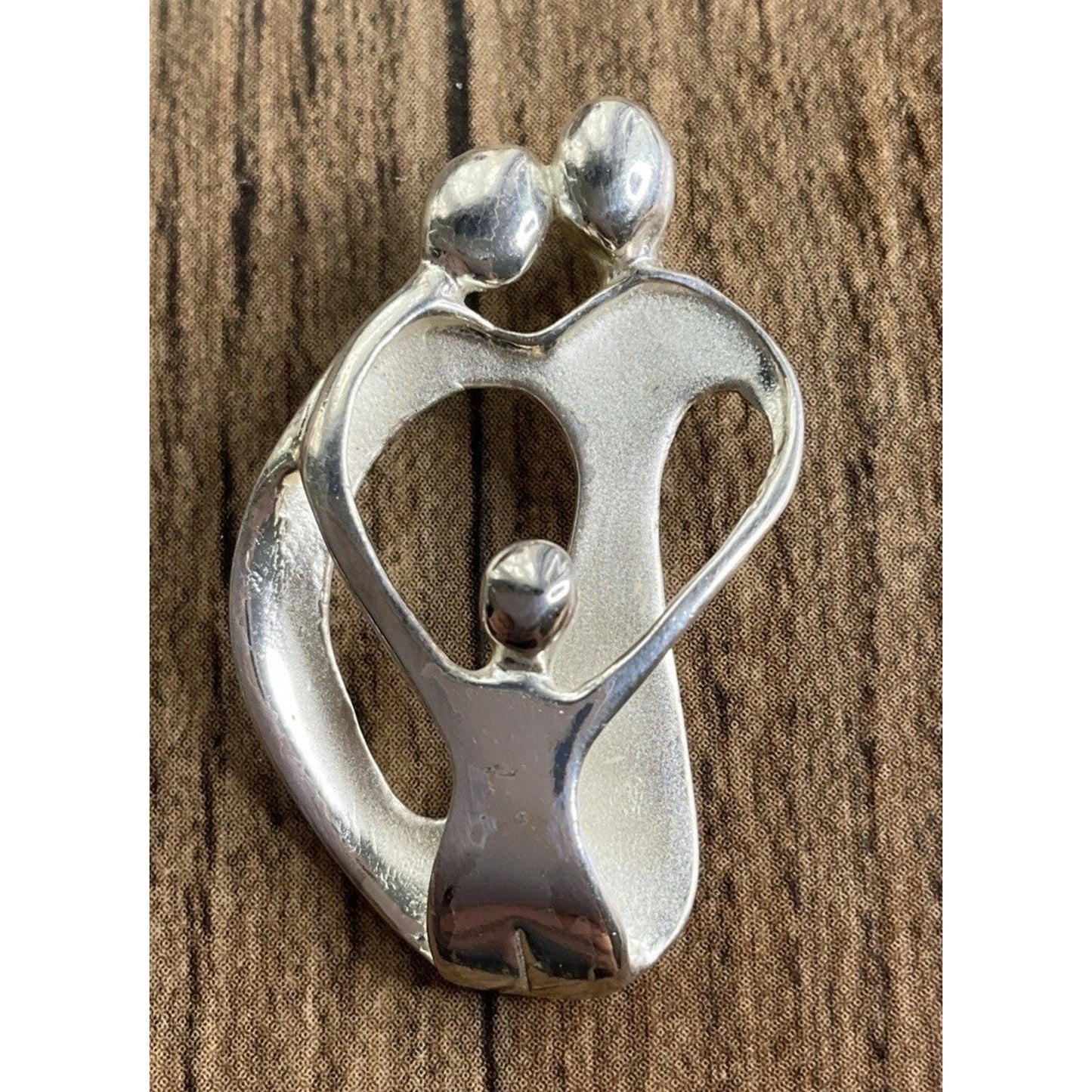 Sterling Silver Mother & Child Pendant 925 Family Love Heart Abstract Vintage