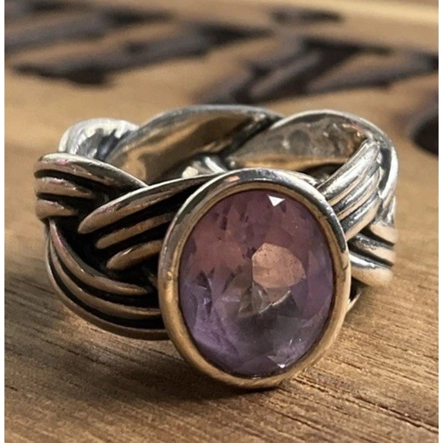 Retired Pandora ALE 925 Silver Purple Stone Ring Statement Woven Band Size 6
