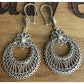 Vintage DGS Sterling Silver Turkey Filigree Crescent Moon Floral Dangle Earrings