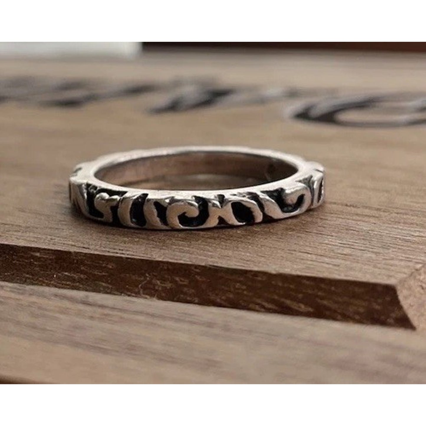 THAI925 Sterling Silver Scroll Vine Band Ring Size 6.25 Stackable Floral Ring