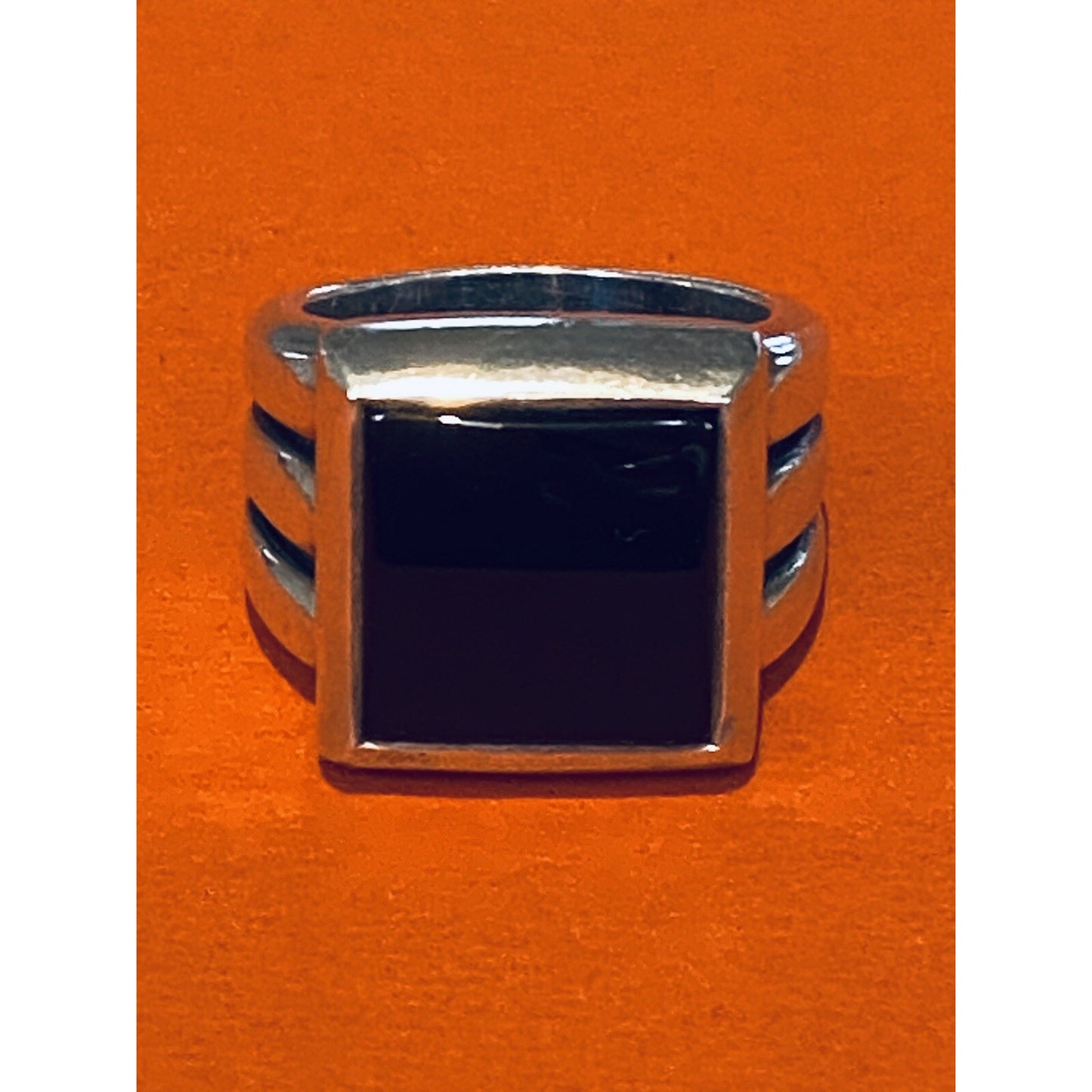 James Avery Retired Silver Square Black Onyx Ring Size 8 Pre-Owned