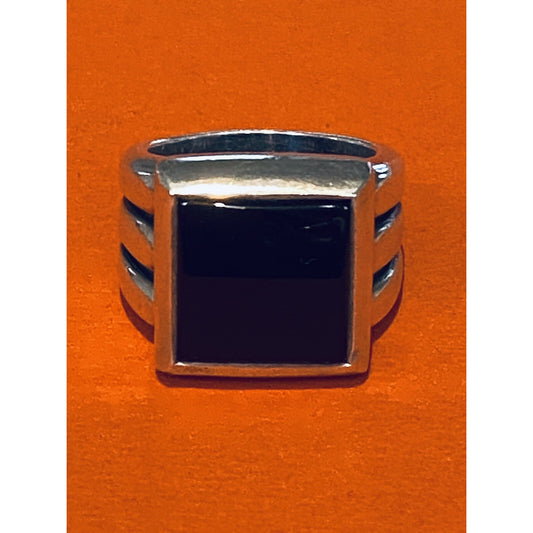 James Avery Retired Silver Square Black Onyx Ring Size 8 Pre-Owned