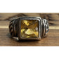 Vintage 925 Citrine Faceted Gemstone Ring Sterling Silver Bezel Setting Size 6