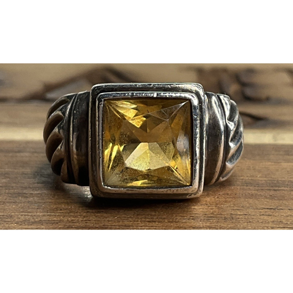 Vintage 925 Citrine Faceted Gemstone Ring Sterling Silver Bezel Setting Size 6