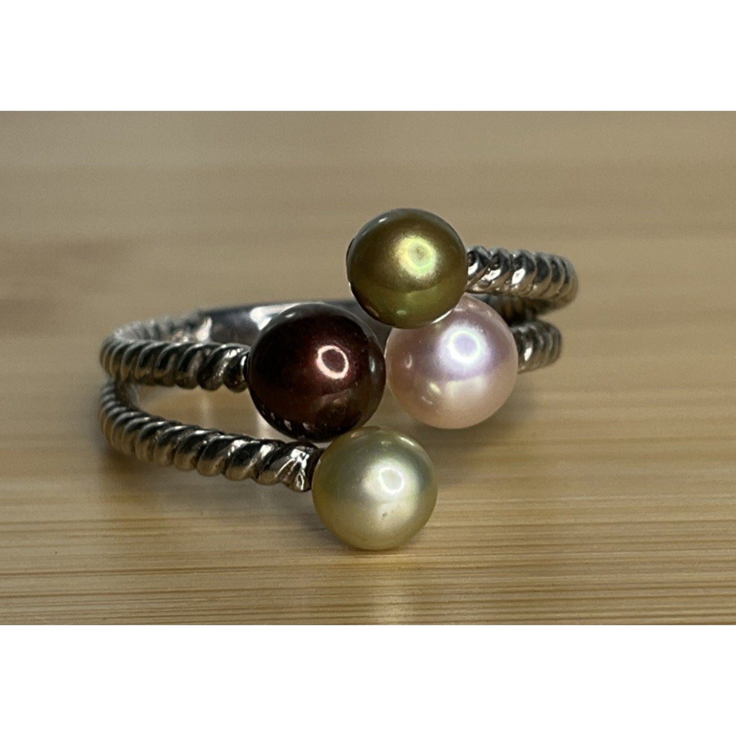 Sterling Silver 925 Multicolor Pearl 3 Row Rope Wrap Ring Size 7.5