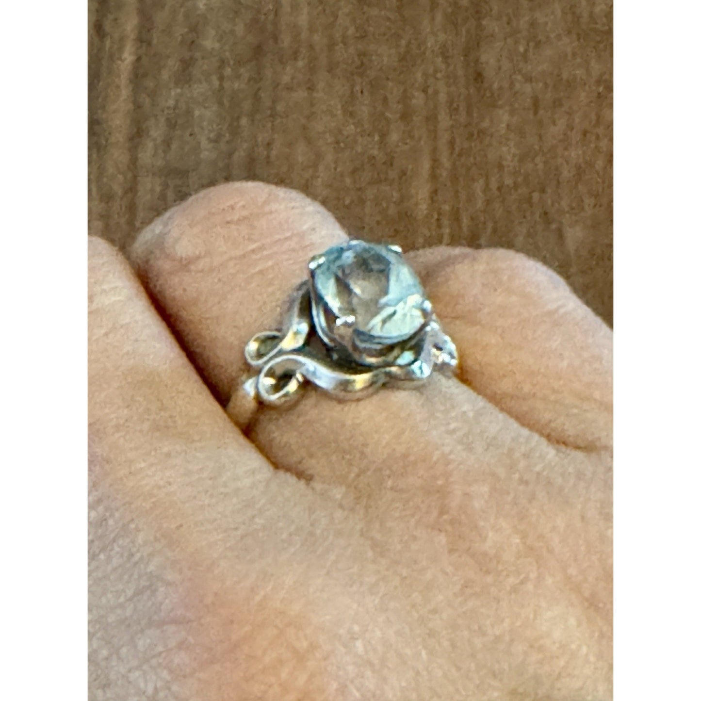 Vintage Kabana Sterling Silver Blue Topaz Scroll Ring Size 7.5 Signed KBN STER