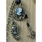 1928 Cameo Tassel Necklace Earrings Set Gold Tone Black Bead Victorian Revival