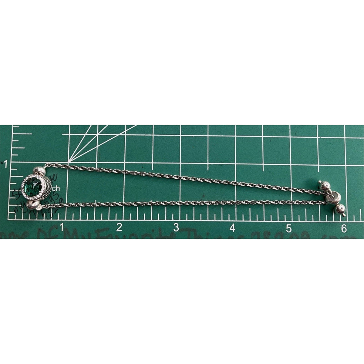 PANDORA ALE Sterling Silver Green Crystal Halo Slider Bracelet 6g
