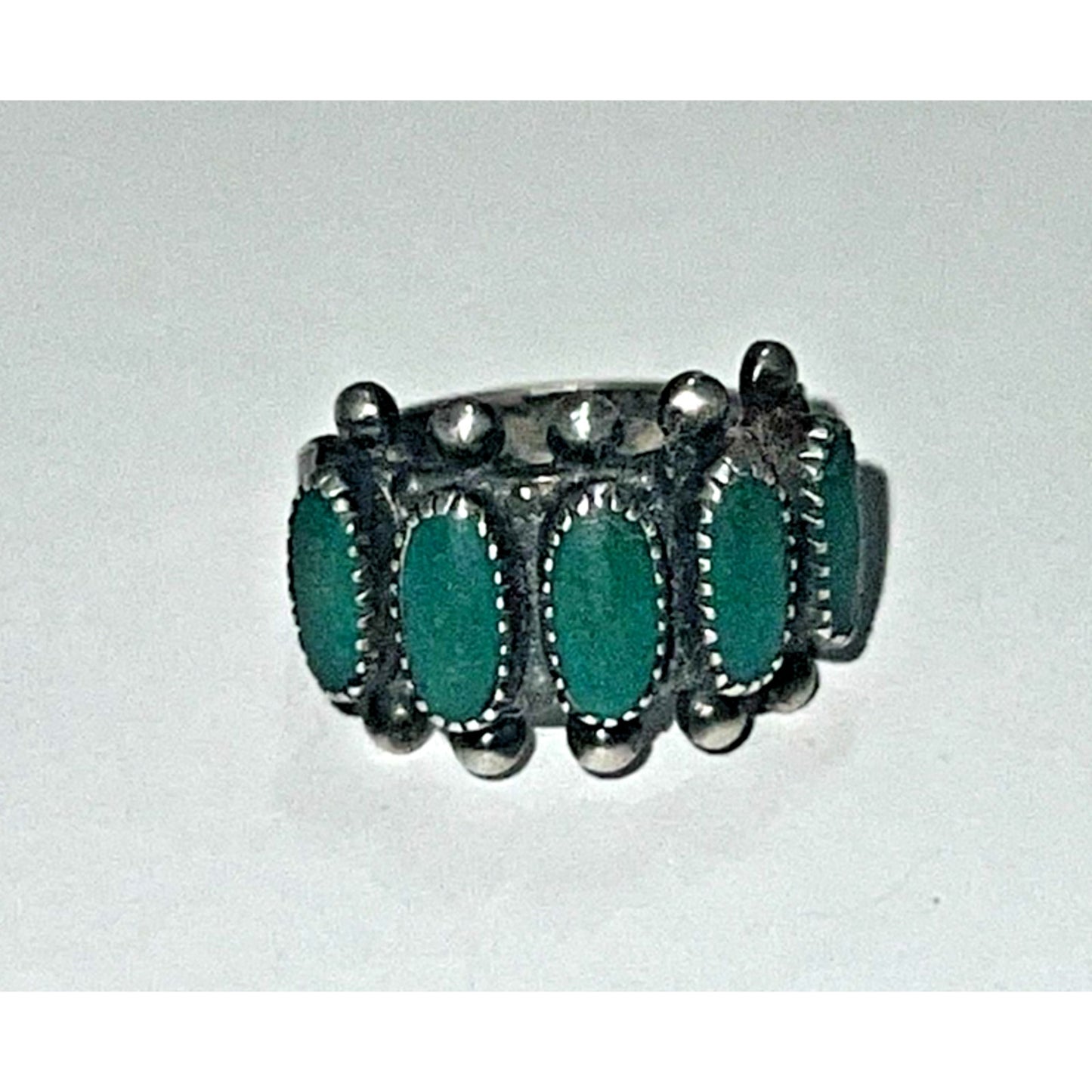 Vintage Sterling Silver Zuni Needlepoint Turquoise Ring Sz 4 Navajo Southwester