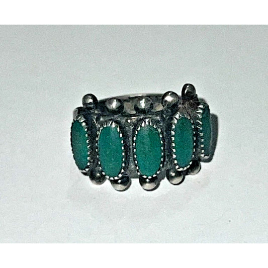 Vintage Sterling Silver Zuni Needlepoint Turquoise Ring Sz 4 Navajo Southwester