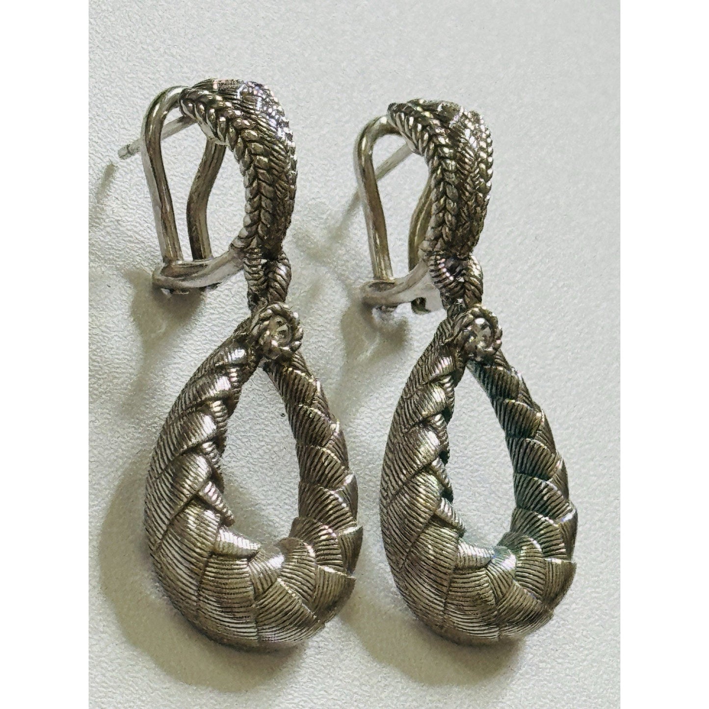 Vintage Judith Ripka Sterling Silver Textured Braided Teardrop Earrings 10g