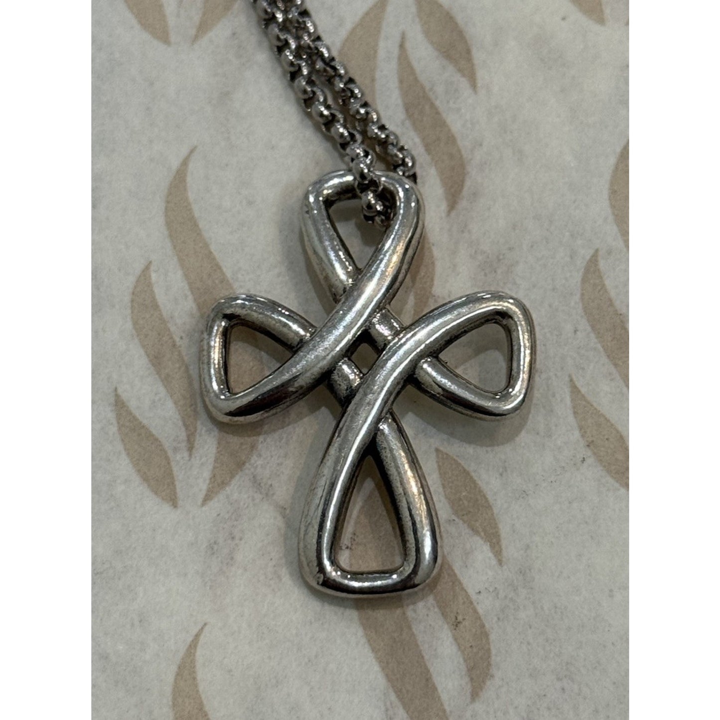 James Avery Retired Sterling Silver Eternal Ribbon Cross Pendant w/ JA Necklace Pre-Owned