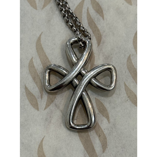 James Avery Retired Sterling Silver Eternal Ribbon Cross Pendant w/ JA Necklace Pre-Owned