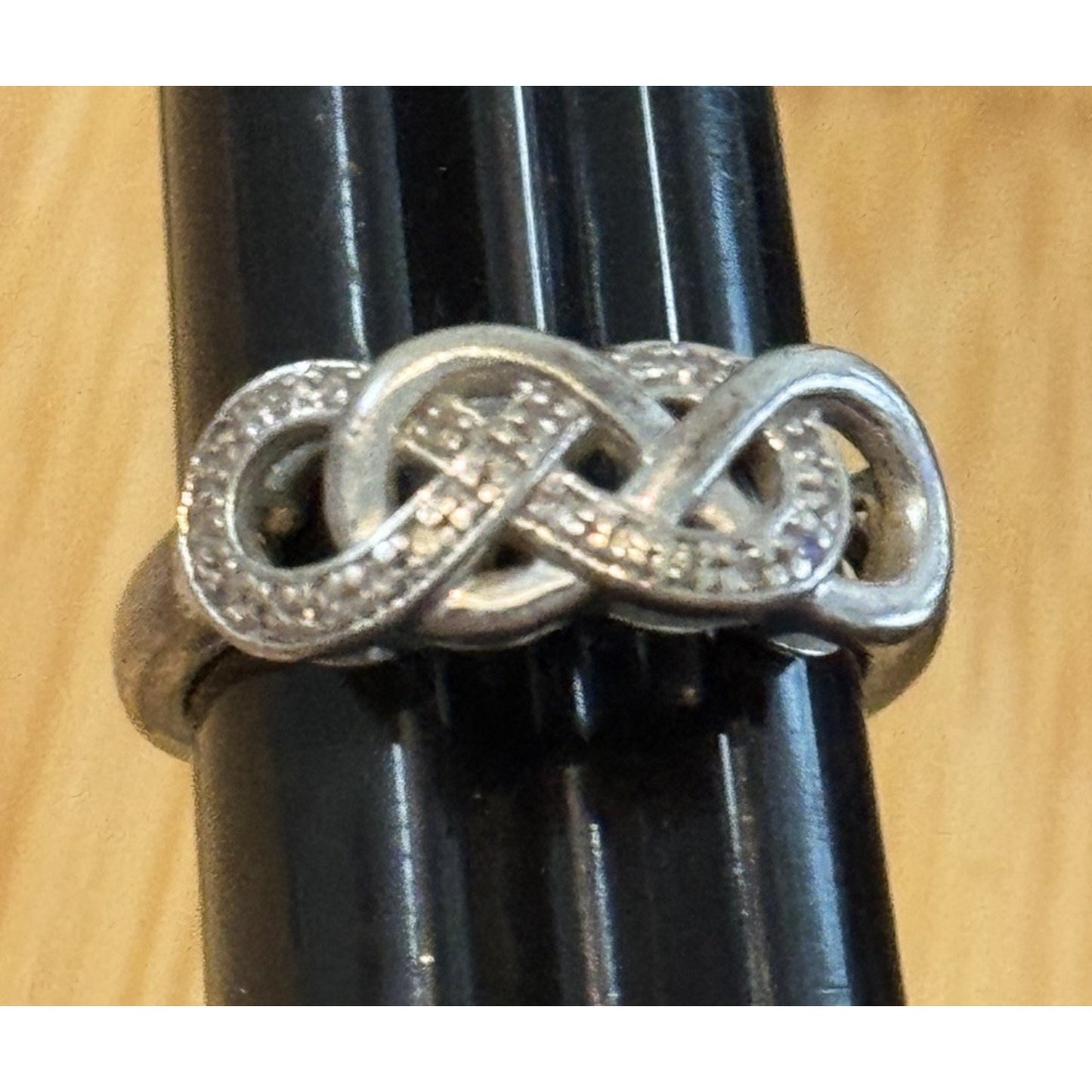 Vintage Pave Diamond Accent Sterling Silver Infinity Lovers Knot Ring Size 7
