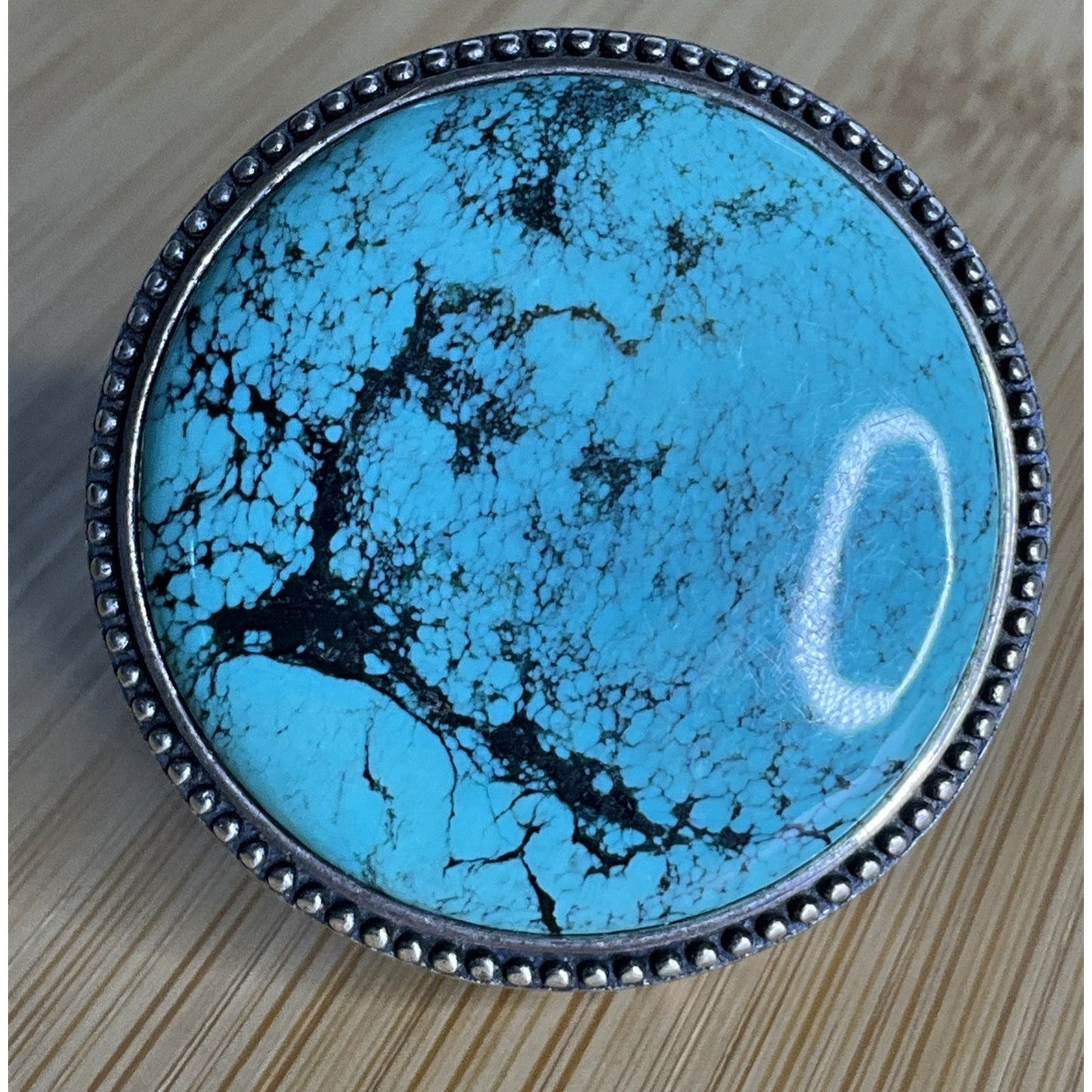 Large Sterling Silver Bold Turquoise Statement Ring Filigree Wide Band Size 8