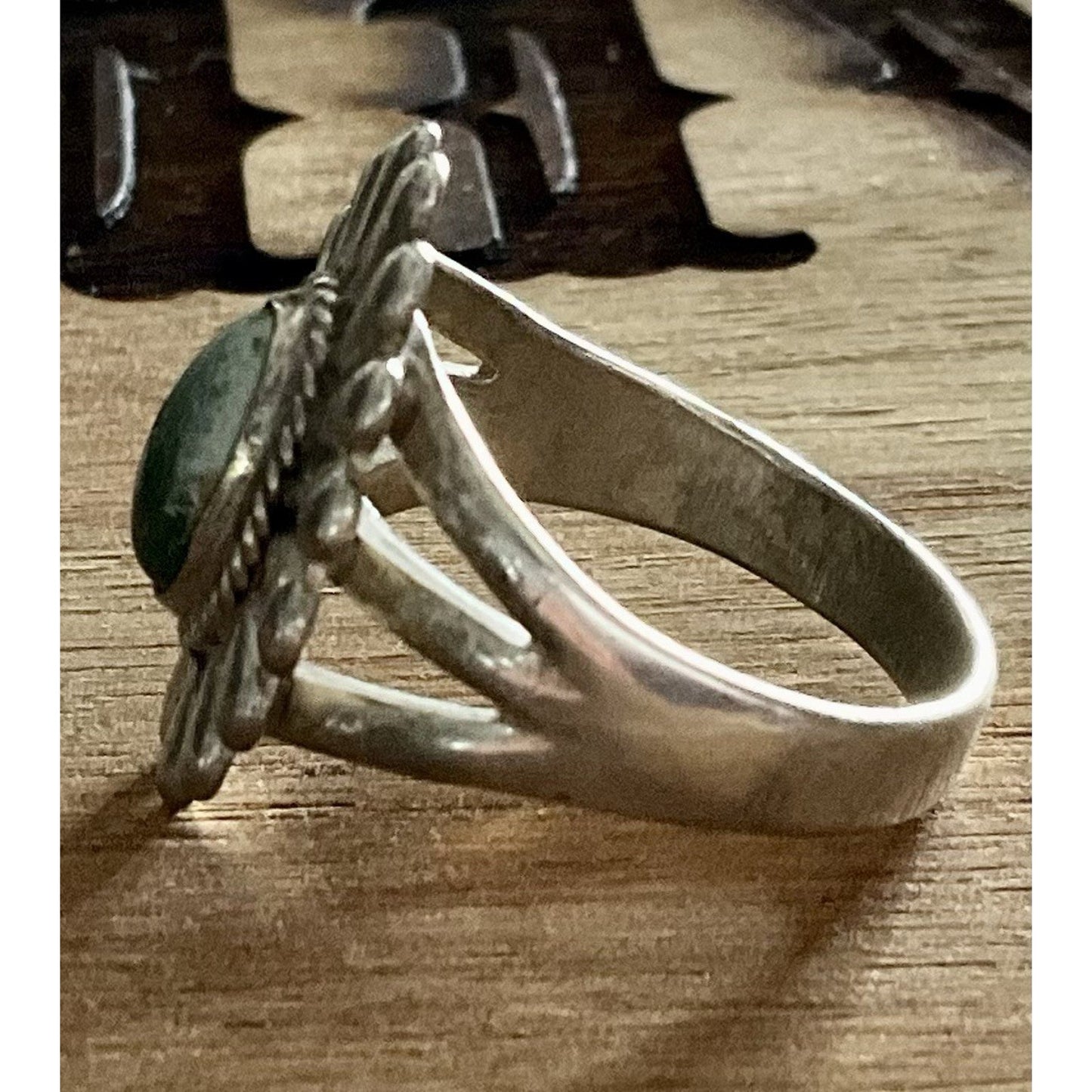 Vintage Sterling Silver Green Turquoise Ring Navajo Style Cluster Size 8