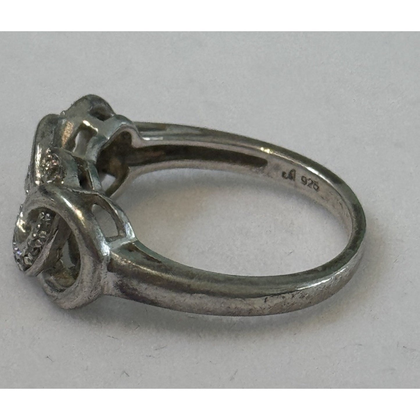 Vintage Pave Diamond Accent Sterling Silver Infinity Lovers Knot Ring Size 7